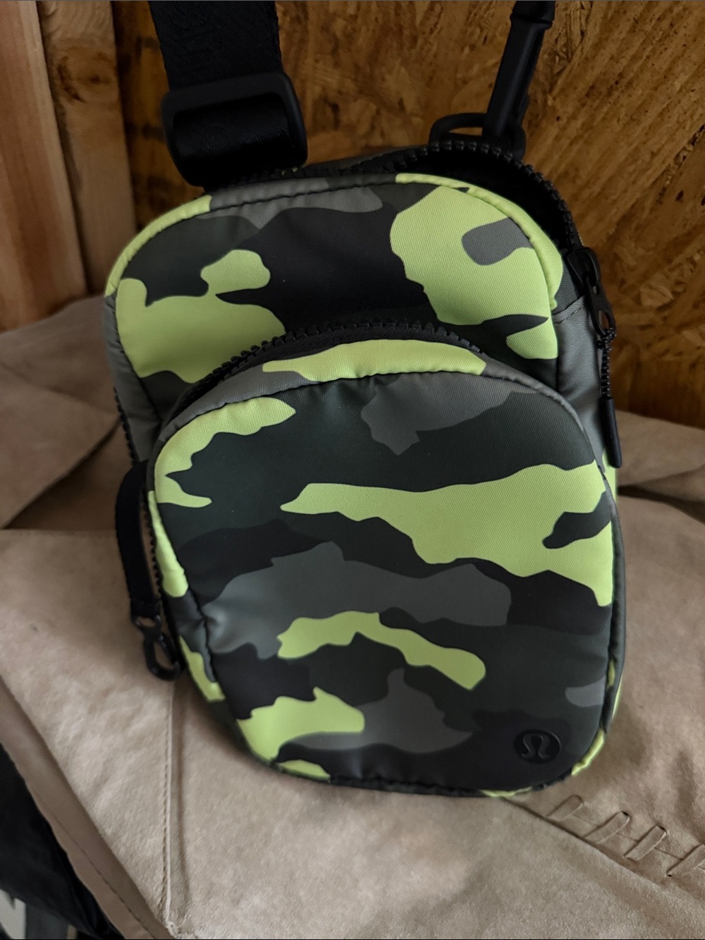 lululemon athletica Black Strap Green Camo Crossbody Pouch